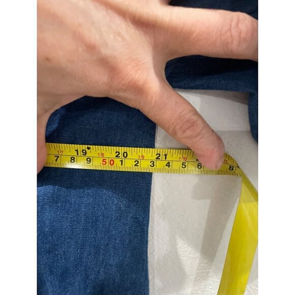 GO SOFTLY PATIO COTTON DENIM DRESS WOMENS LARGE FLORAL EMBROIDED SIZE S POCKETS - Picture 9 of 9